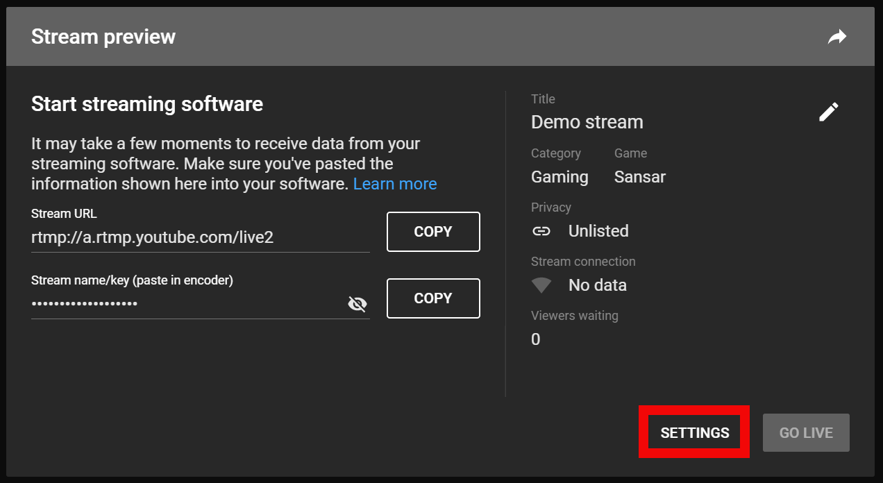 YouTube streaming setup | Sansar Runtime Resources